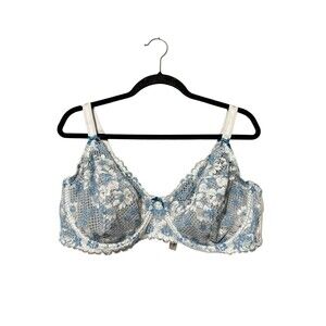 Adore Me Bra 44DD Blue White Floral Lace Underwire Full Coverage Plus Size